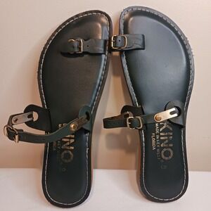 Kino Key West Leather Toe Loop Sandals Dark Green Womens Size 9 Handmade Flat
